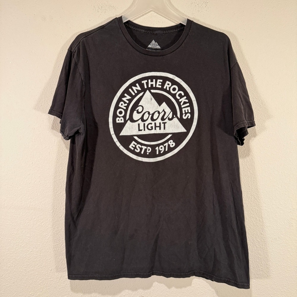 Coors Light Mens XL Black Born In The Rockies Graphic T-Shirt Est 1978 Cotton
